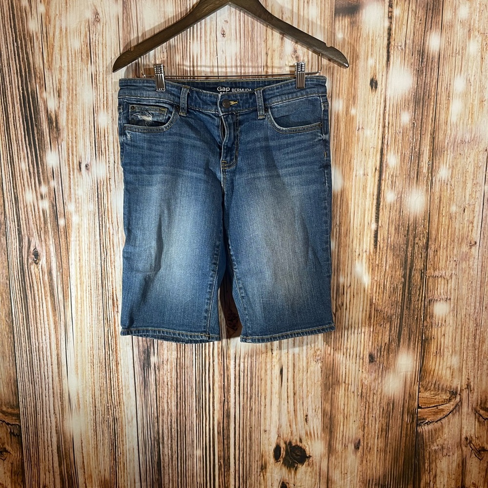 Gap Bermuda Jean Shorts Womens Size 4/27 Blue Dark Wash Denim